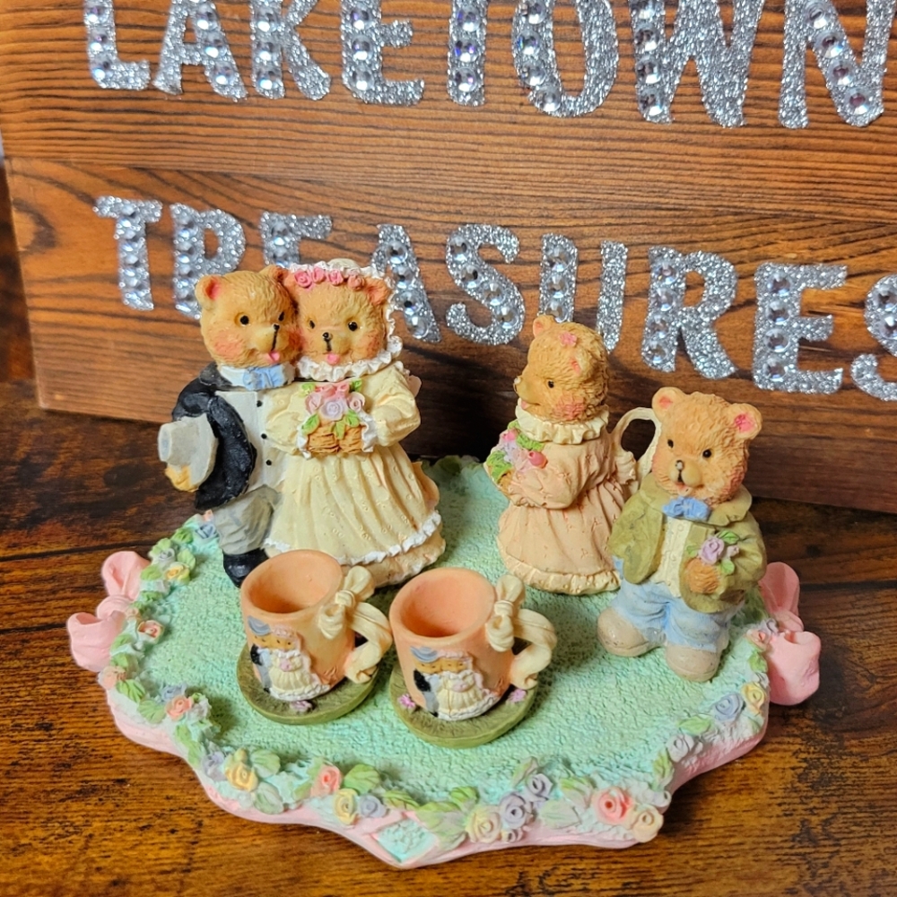 Vintage with tags Charming Bear Family mini tea Set -